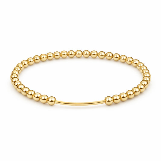 Polished Gold Filled Bead Elastic Bracelet with Curved Bar