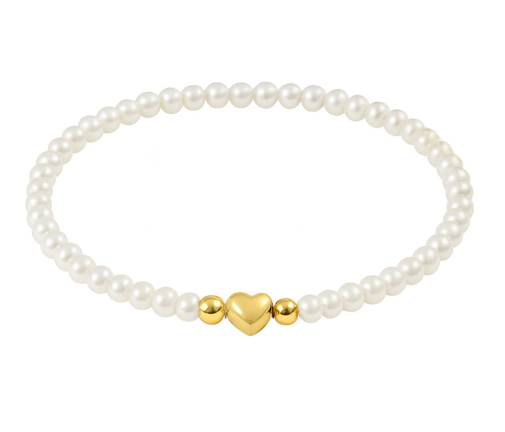 Mini Puff Heart Charm Elastic Pearl Bracelet