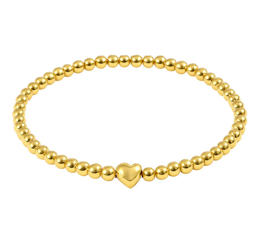 Mini Puff Heart Charm Elastic Gold Filled Bracelet