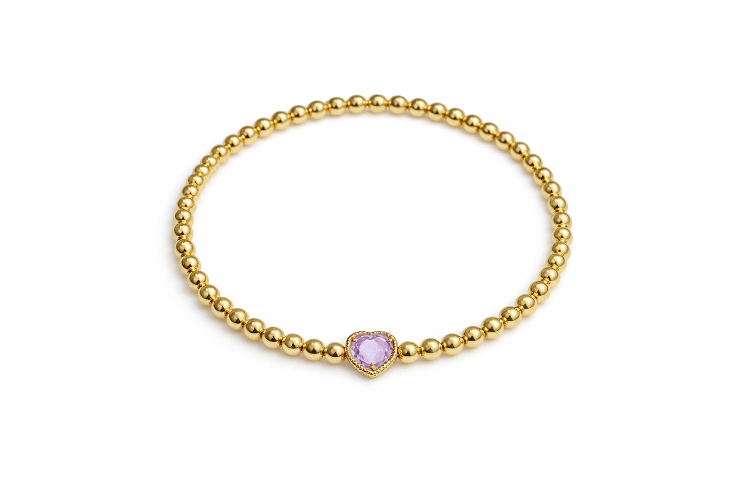 Beaded Elastic Bracelet with Amethyst or Blue Topaz Heart Center