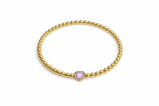 Beaded Elastic Bracelet with Amethyst or Blue Topaz Heart Center
