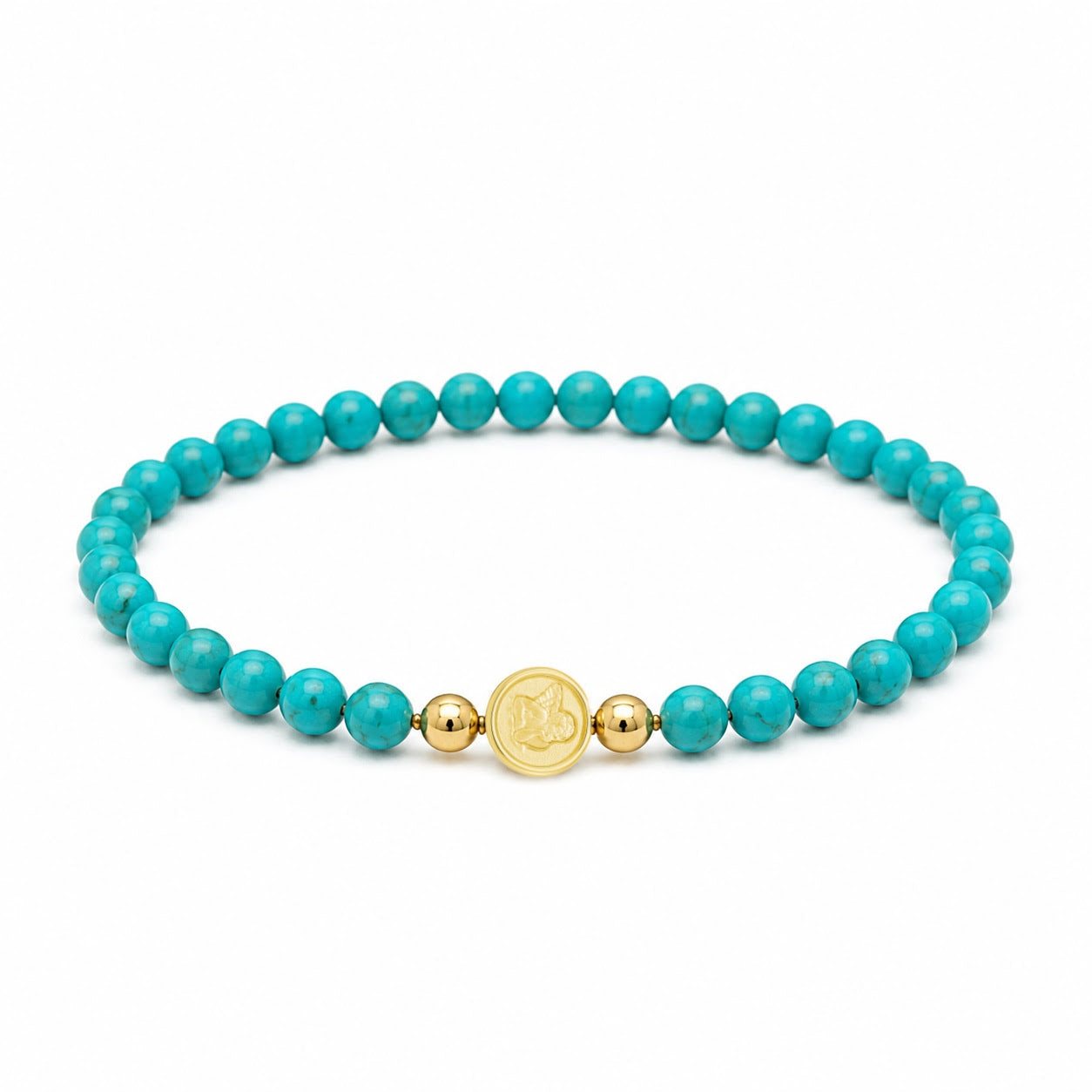 Mini Guardian Angel Pearl Turquoise Coral Elastic Bracelet 6mm