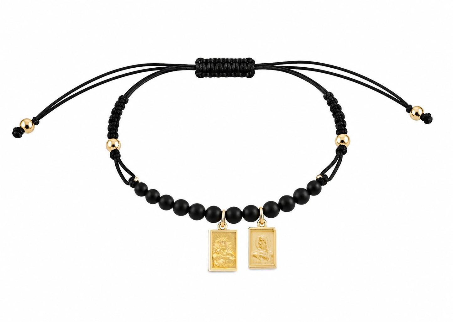 Miniature Scapular Medal Black Onyx Macrame Bracelet