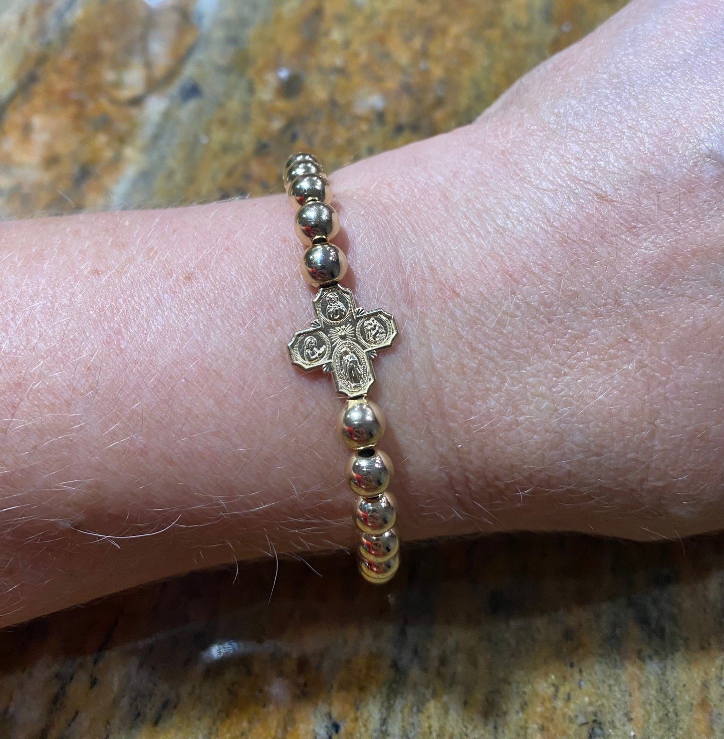 Four-Way Cross Gold Filled Elastic Bracelet (14X14mm)