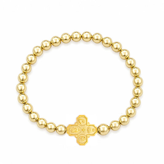 Four Way Cross Gold Filled Elastic Bracelet 14X14mm