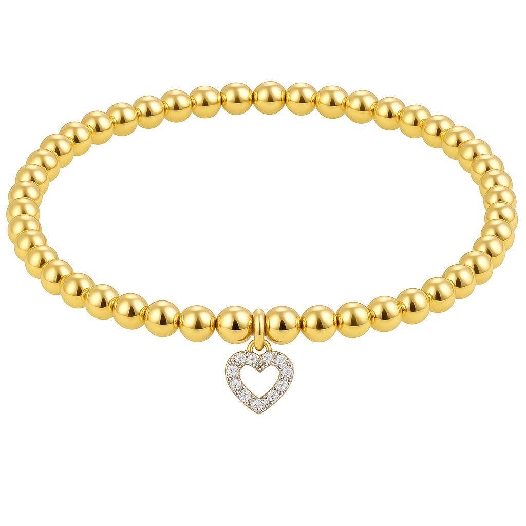 Gold Filled Elastic Bracelet with Embellished Heart Charm