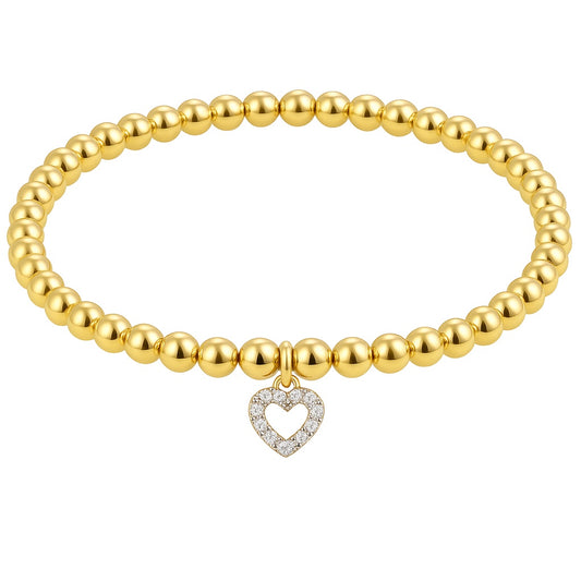 Gold Filled Elastic Bracelet with Embellished Heart Charm