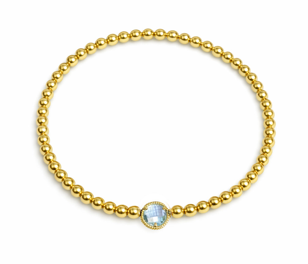 Beaded Elastic Bracelet with Amethyst or Blue Topaz Center