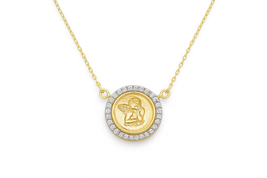 Round Cubic Zirconia DaVinci Angel  Medal Necklace
