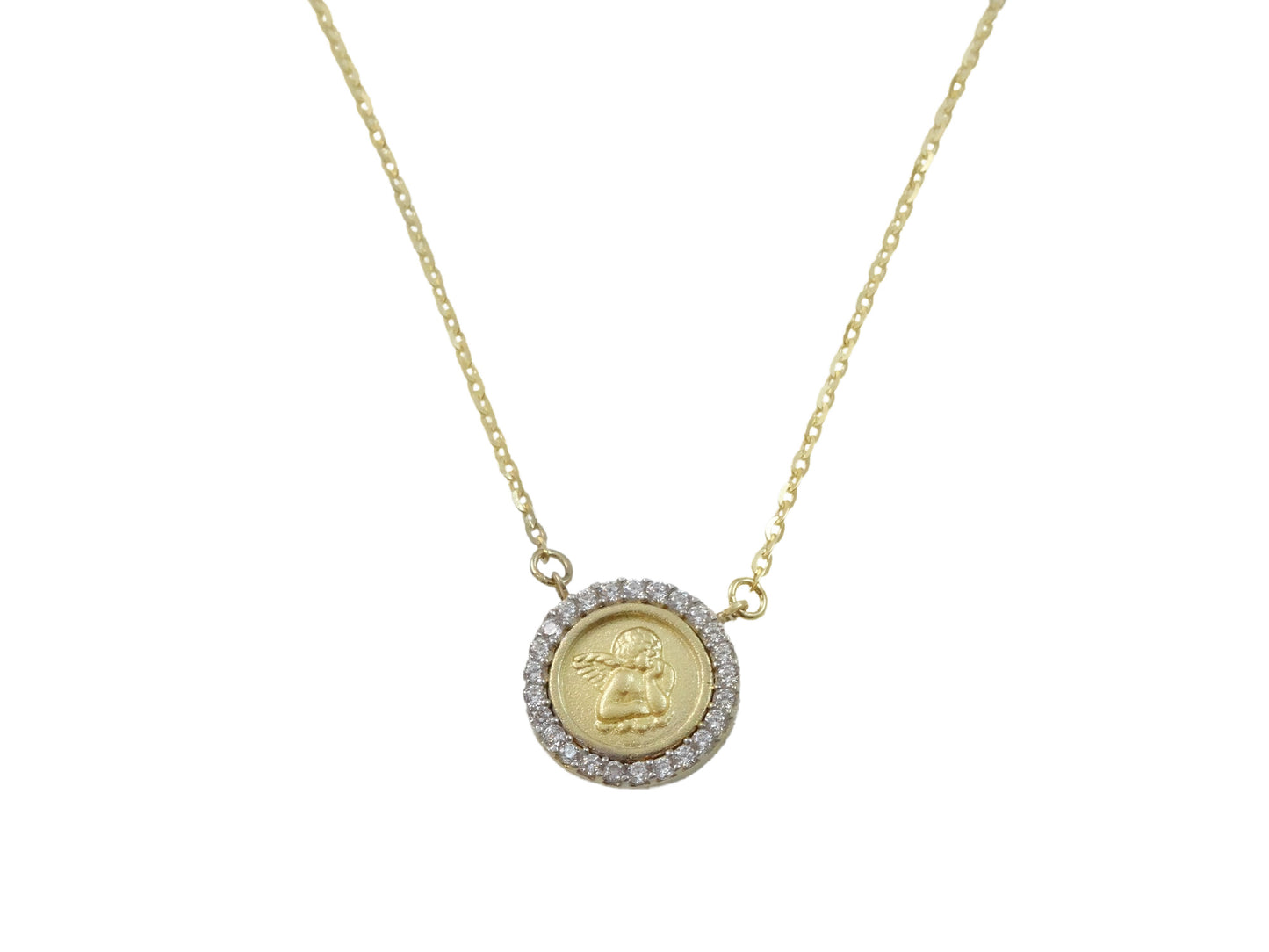 Round Cubic Zirconia DaVinci Angel  Medal Necklace