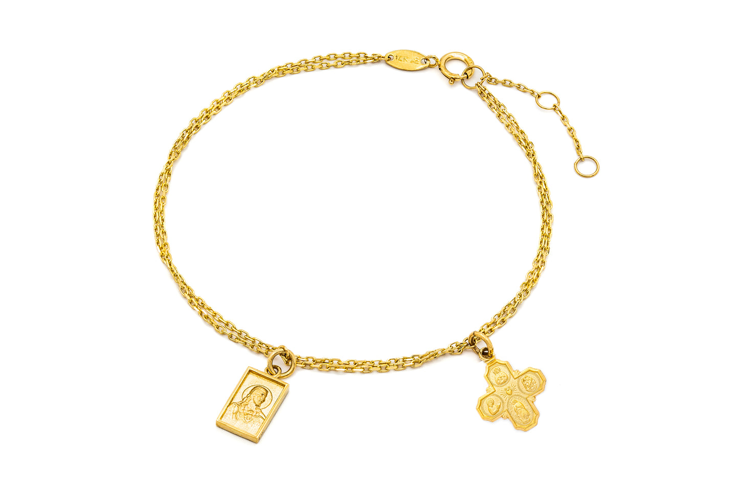 Double Scapular And 4 Way Cross Medals Bracelet