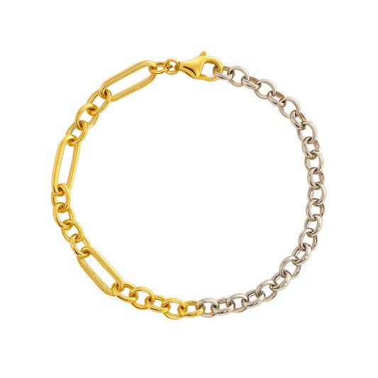 Hybrid Rolo And Paperclip Two-Tone Gold Bracelet