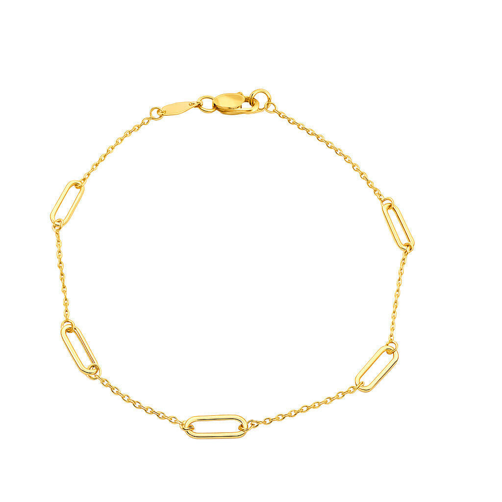 Station Paperclip Link on Cable Chain Bracelet