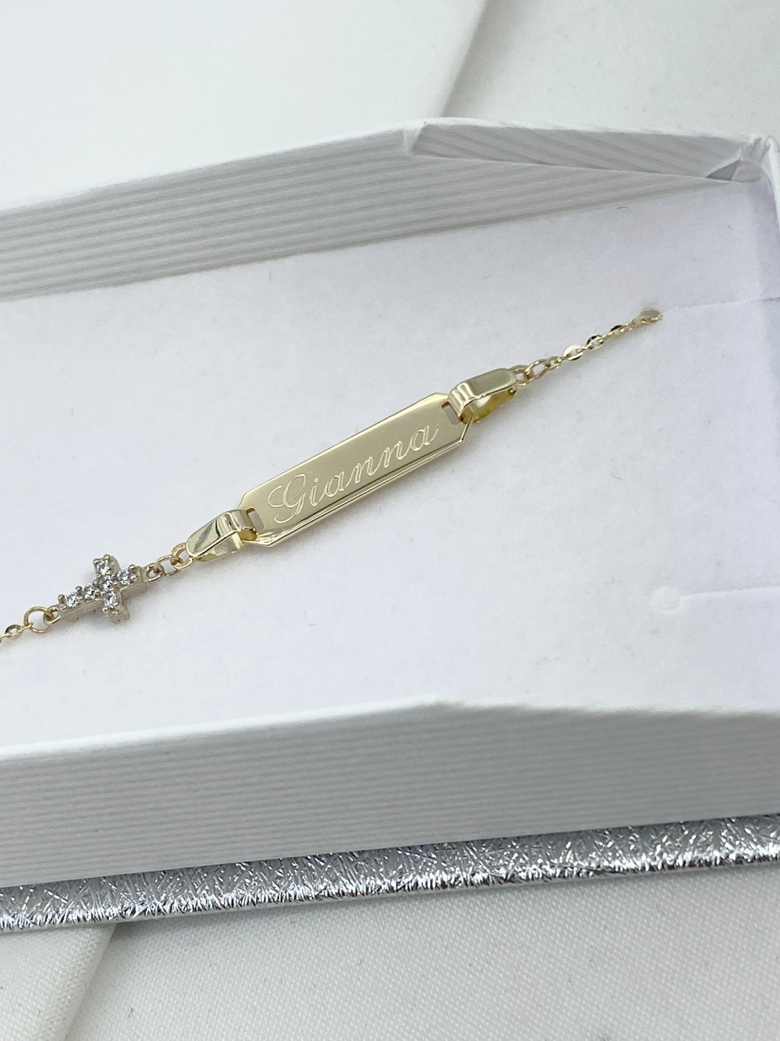 Baby ID bracelet with Cubic Zirconia Accent Cross