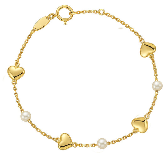 Multiple Puff Heart And Pearl Bracelet