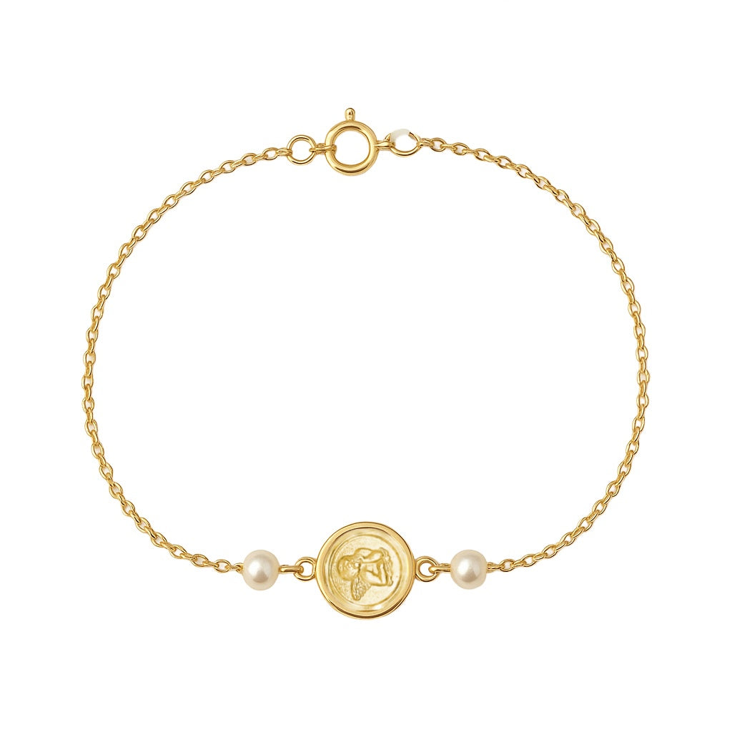 Small Angel Medal with Pearls Bracelet