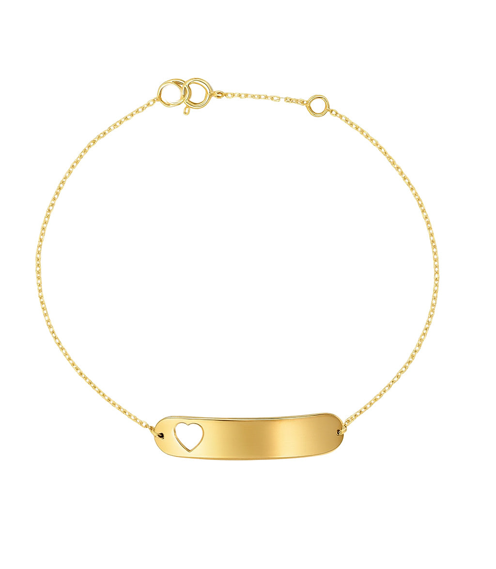 14K Yellow Gold Engravable Heart ID Bracelet