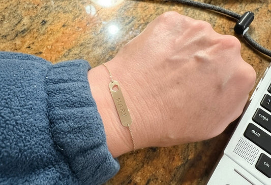 14K Yellow Gold Engravable Heart ID Bracelet