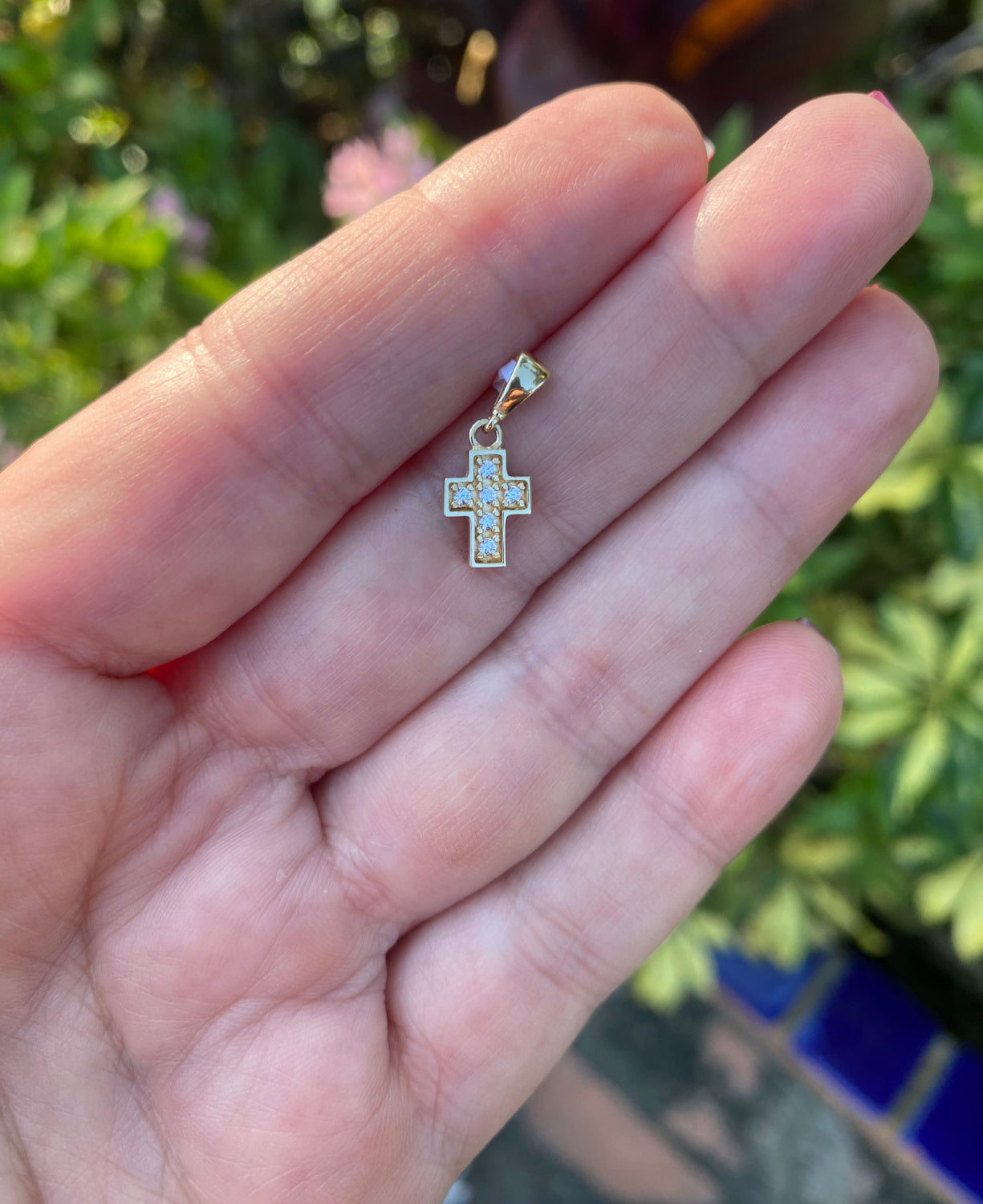 Petite Square Pave Cubic Zirconia Cross Pendant