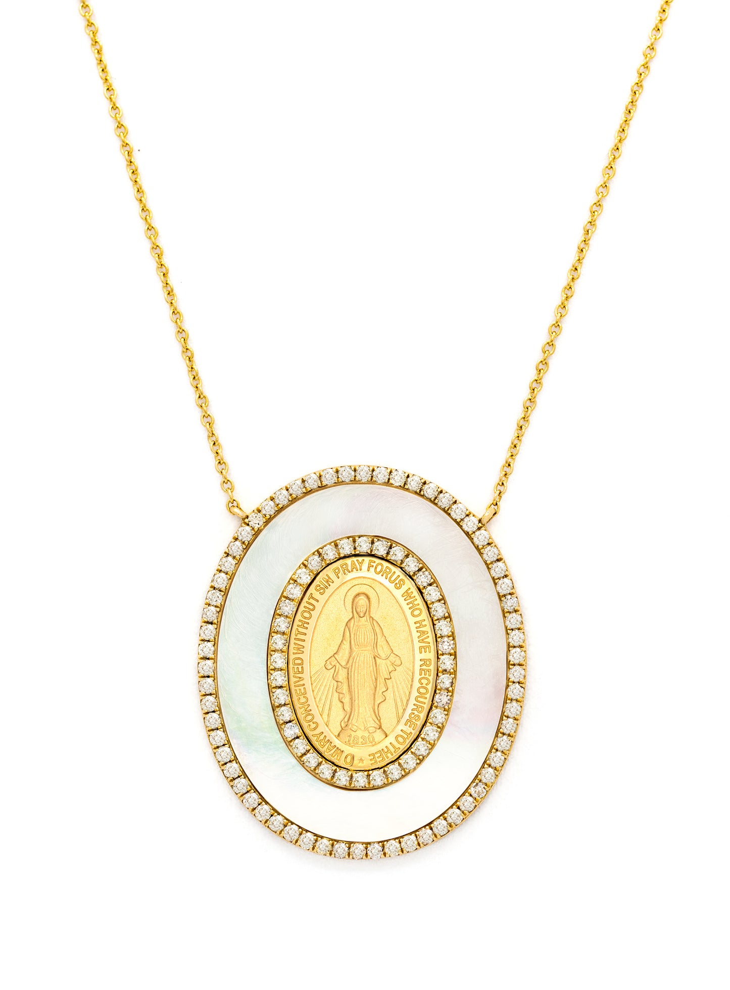 Large Oval Inlaid Gemstone and Diamond Miraculous Medal