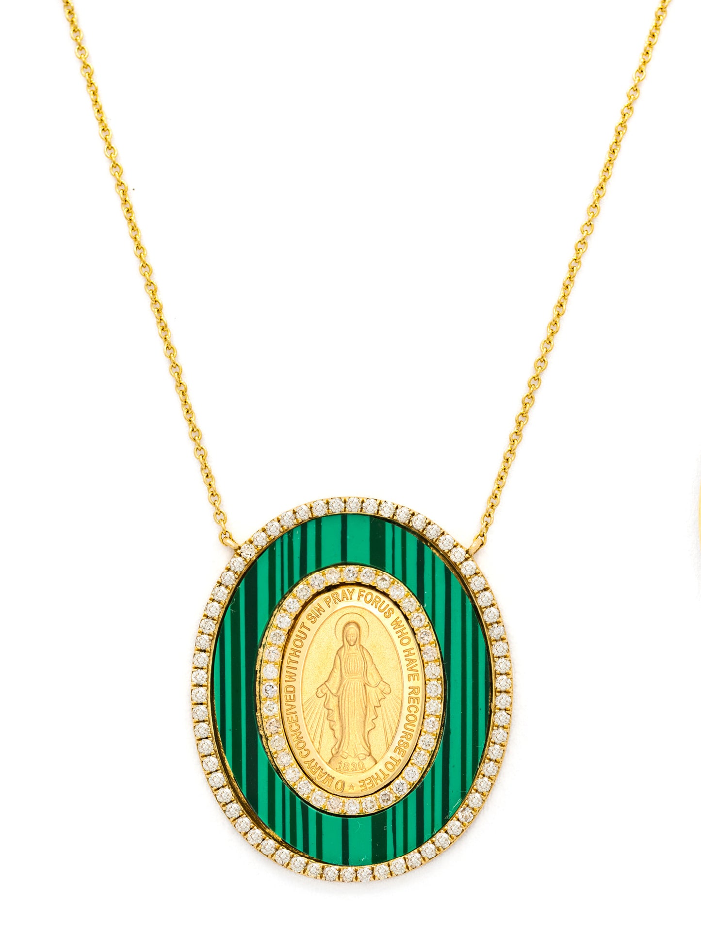 Large Oval Inlaid Gemstone and Diamond Miraculous Medal