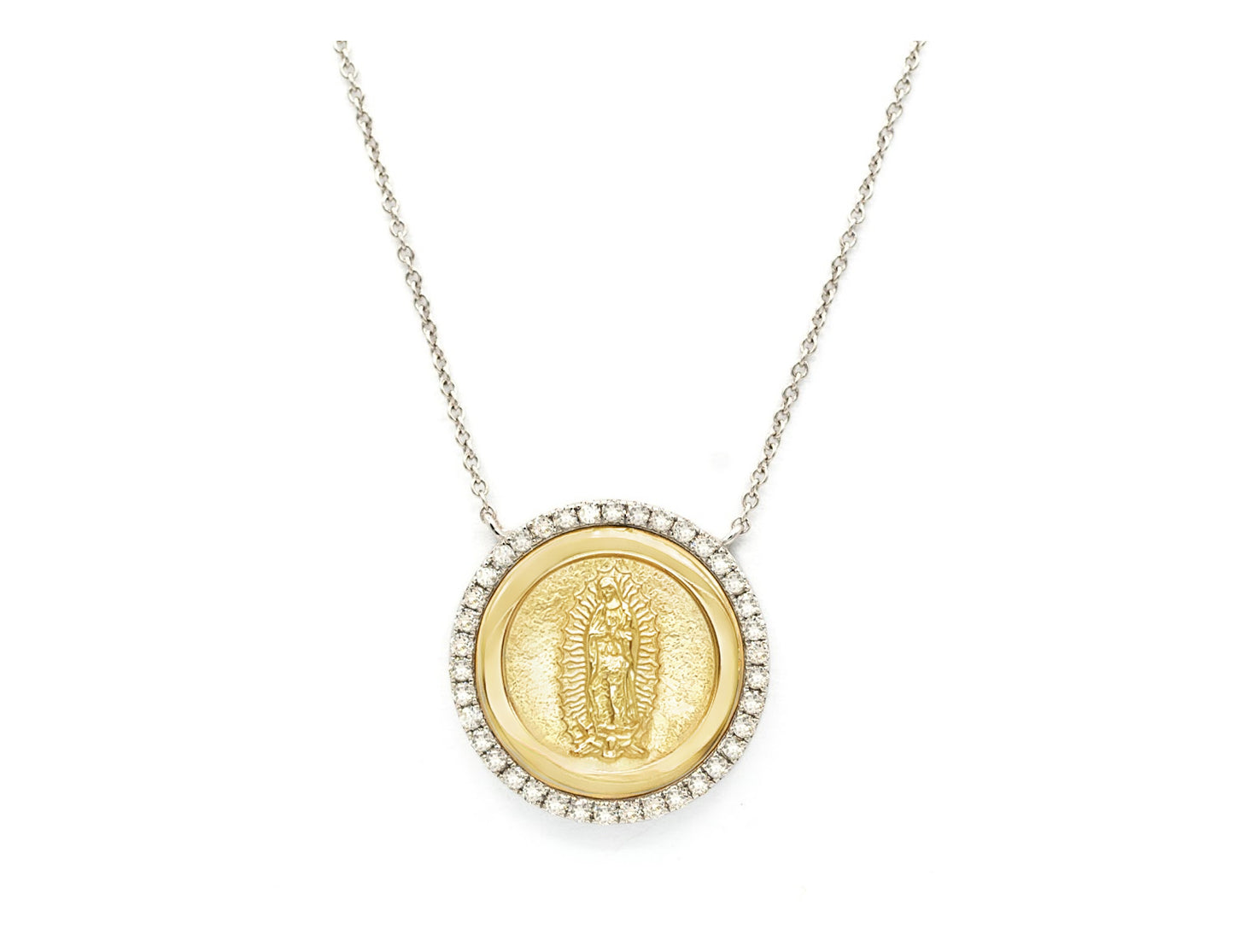 Radiant Grace Round Diamond Miraculous or Guadalupe Medal Necklace