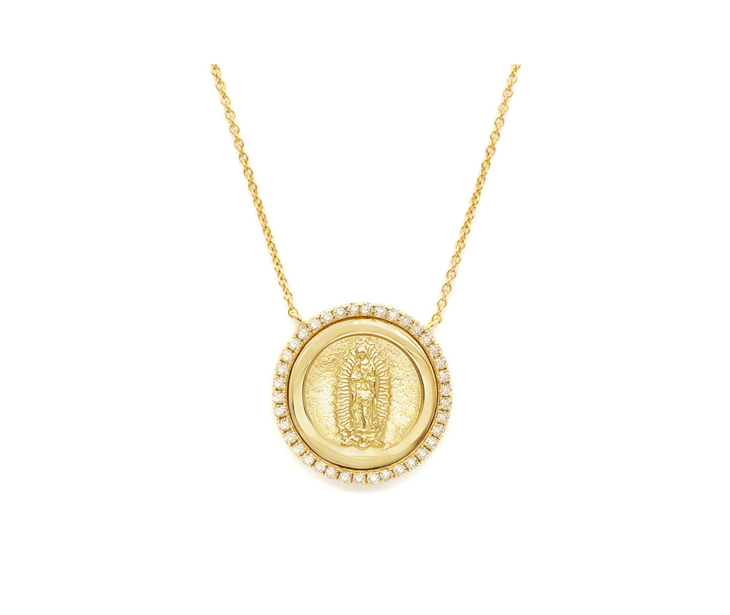 Radiant Grace Round Diamond Miraculous or Guadalupe Medal Necklace