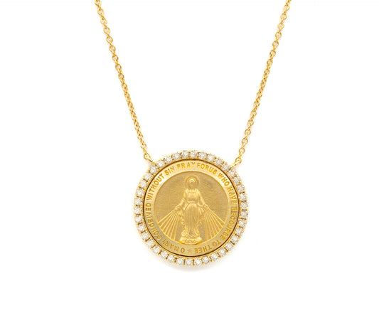 Radiant Grace Round Diamond Miraculous or Guadalupe Medal Necklace