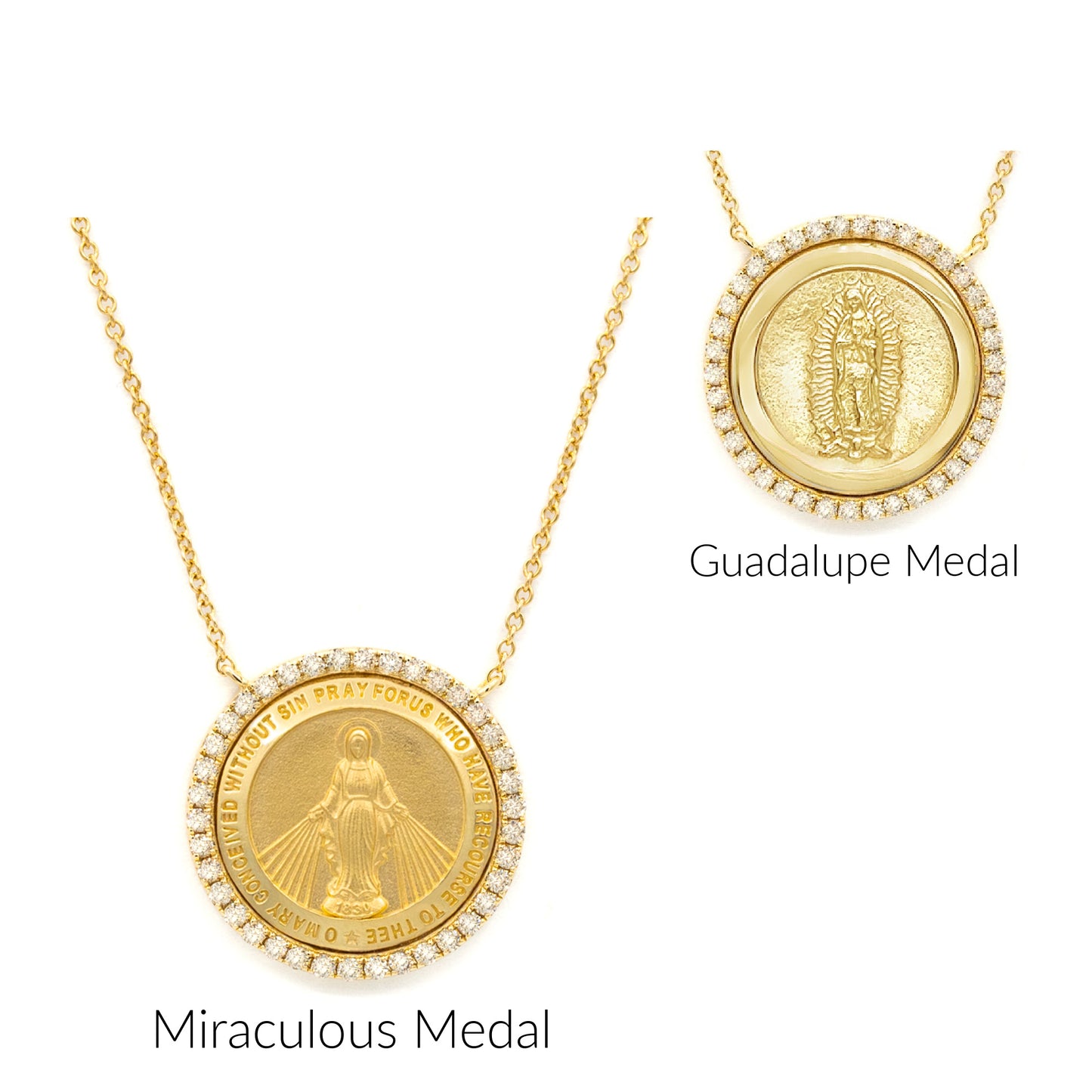 Radiant Grace Round Diamond Miraculous or Guadalupe Medal Necklace