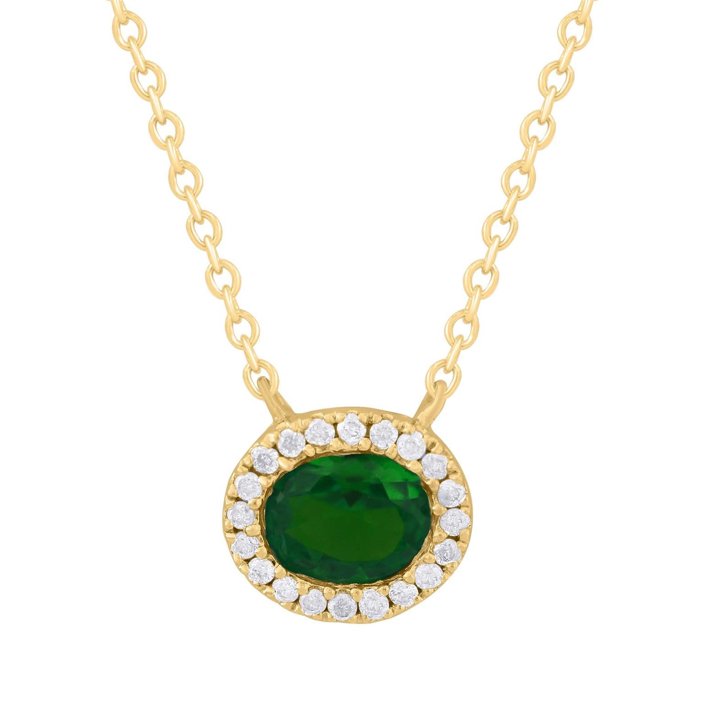 Oval Diamond Pendant with Color Stone in the Middle