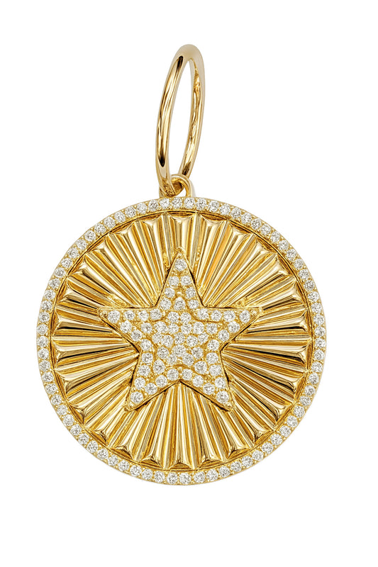 Diamond Pavé Star Fluted Medallion – 14K Gold