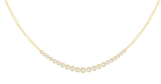 Golden Glow: 14K Gold Riviera Bezel Graduated Diamond Paperclip Necklace
