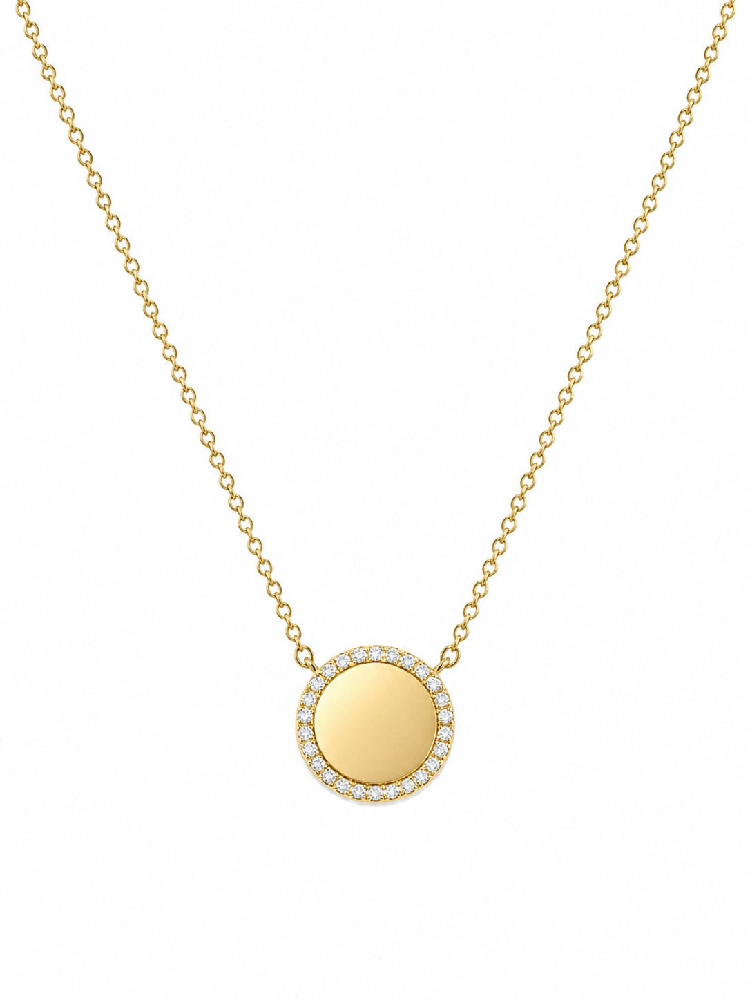 14K Gold Diamond Engravable Disc Pendant Necklace