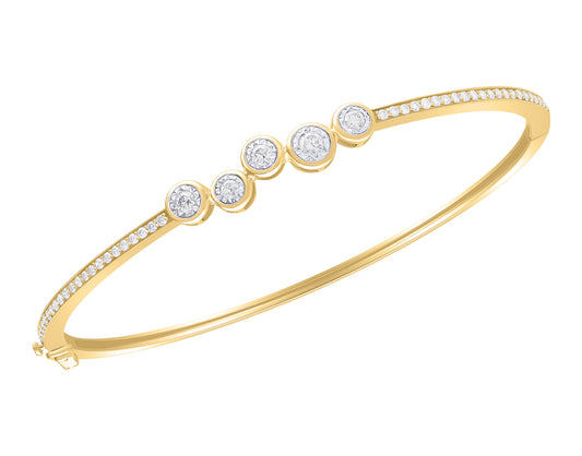 Bubbles Bezel Diamond Pave Gold Bangle Bracelet