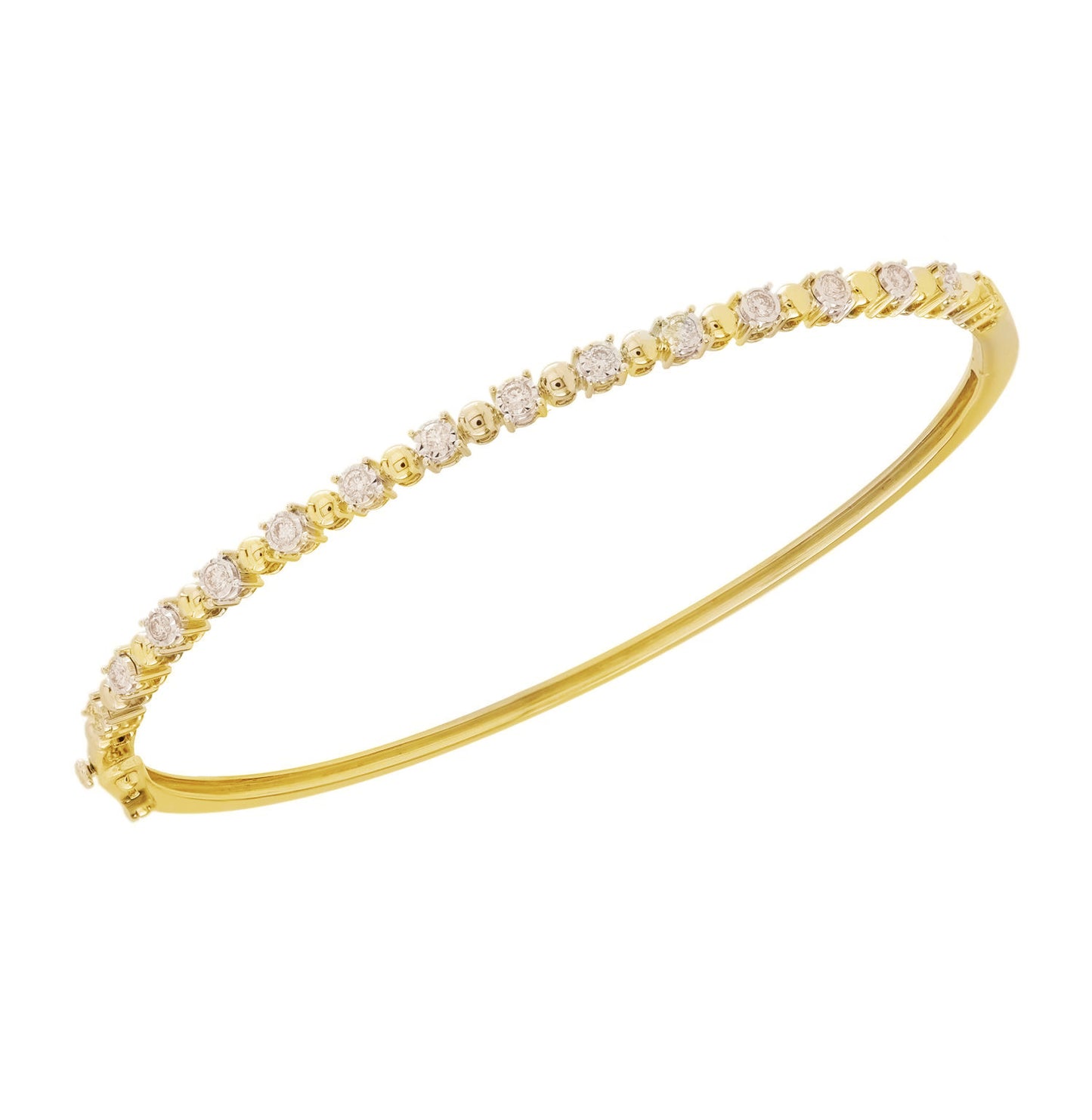 Station Bead and Diamond Illusion Gold Bangle Bracelet