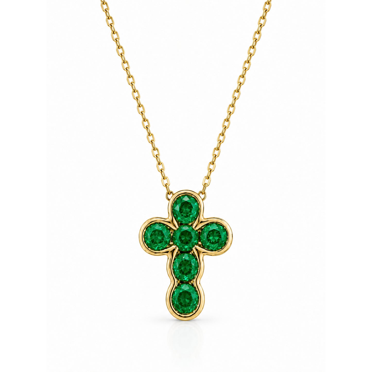 14K Yellow Gold Natural Gemstone Bezel Cross Necklace – 0.60 CTW