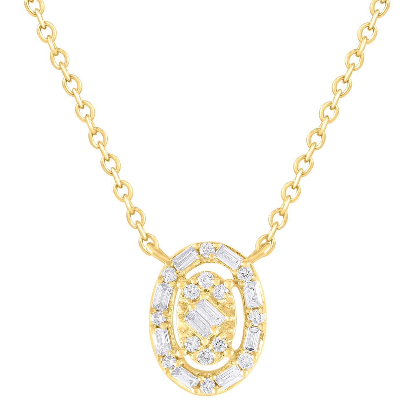 Diamond Baguette Oval Cluster Pendant Necklace