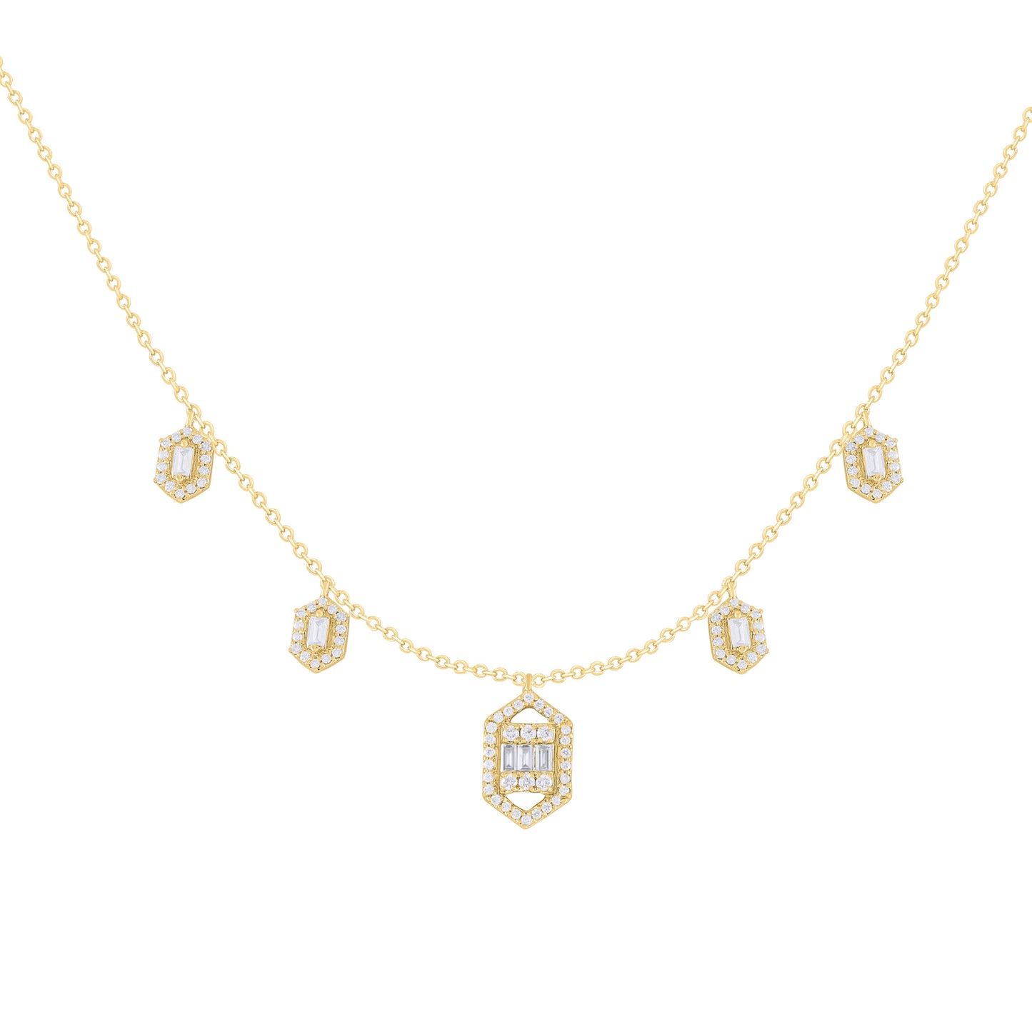 Hexi Diamond Baguette Dangle Necklace