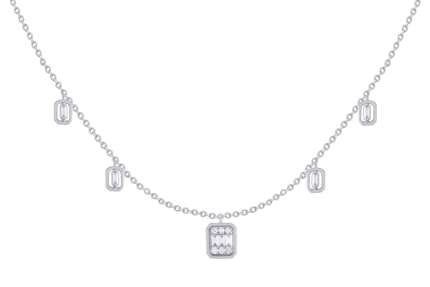 Baguette Cut Diamond Dangle Necklace 14K Gold