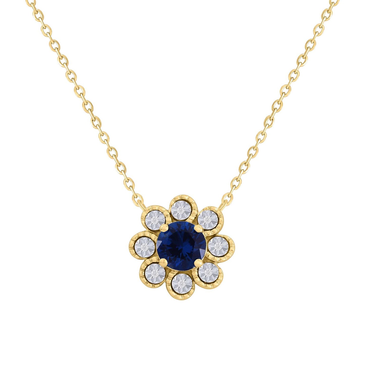 Flower Diamond Necklace with Color Stone in the middle