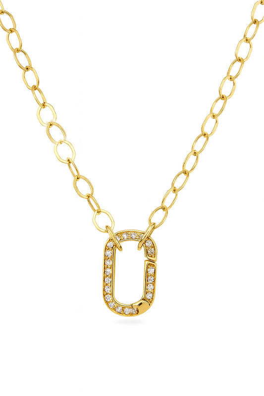 Diamond Pave Oblong Carabiner Clasp Necklace