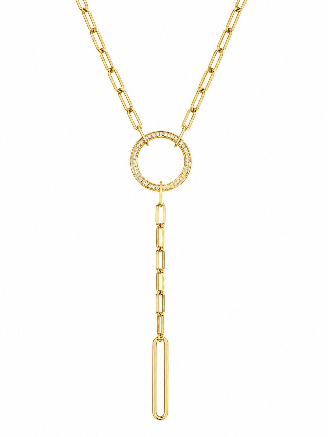14K Yellow Gold Diamond Carabiner Paperclip Lariat Necklace