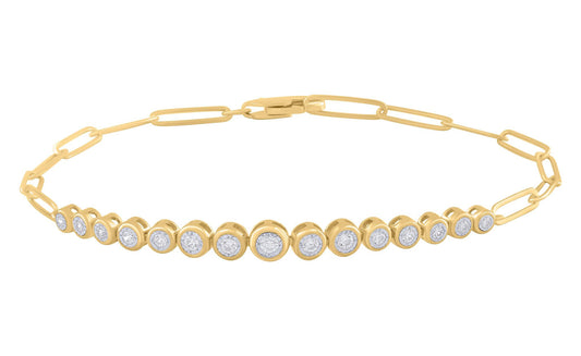 Riviera Radiance: 14K Yellow Gold Diamond Bezel & Paperclip Link Bracelet