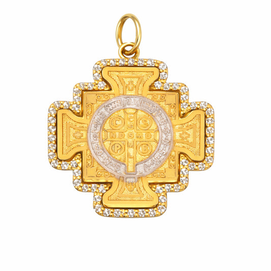 Diamond Saint Benedict Medal Cross Pendant