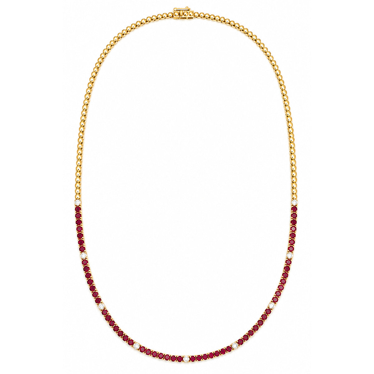 14K Yellow Gold Natural Color Stone & Diamond Half Tennis Necklace-18"
