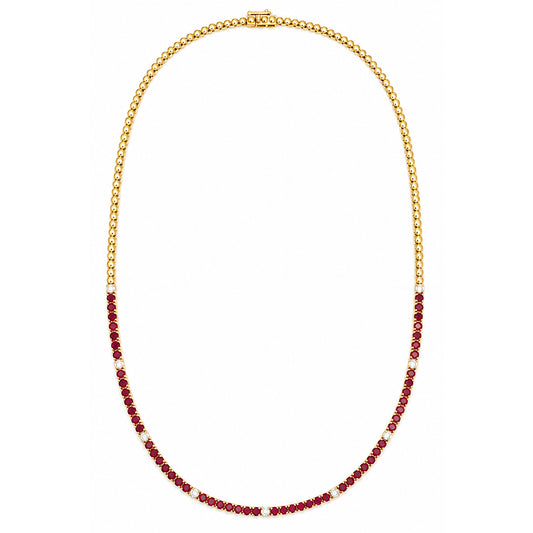 14K Yellow Gold Natural Color Stone & Diamond Half Tennis Necklace-17"