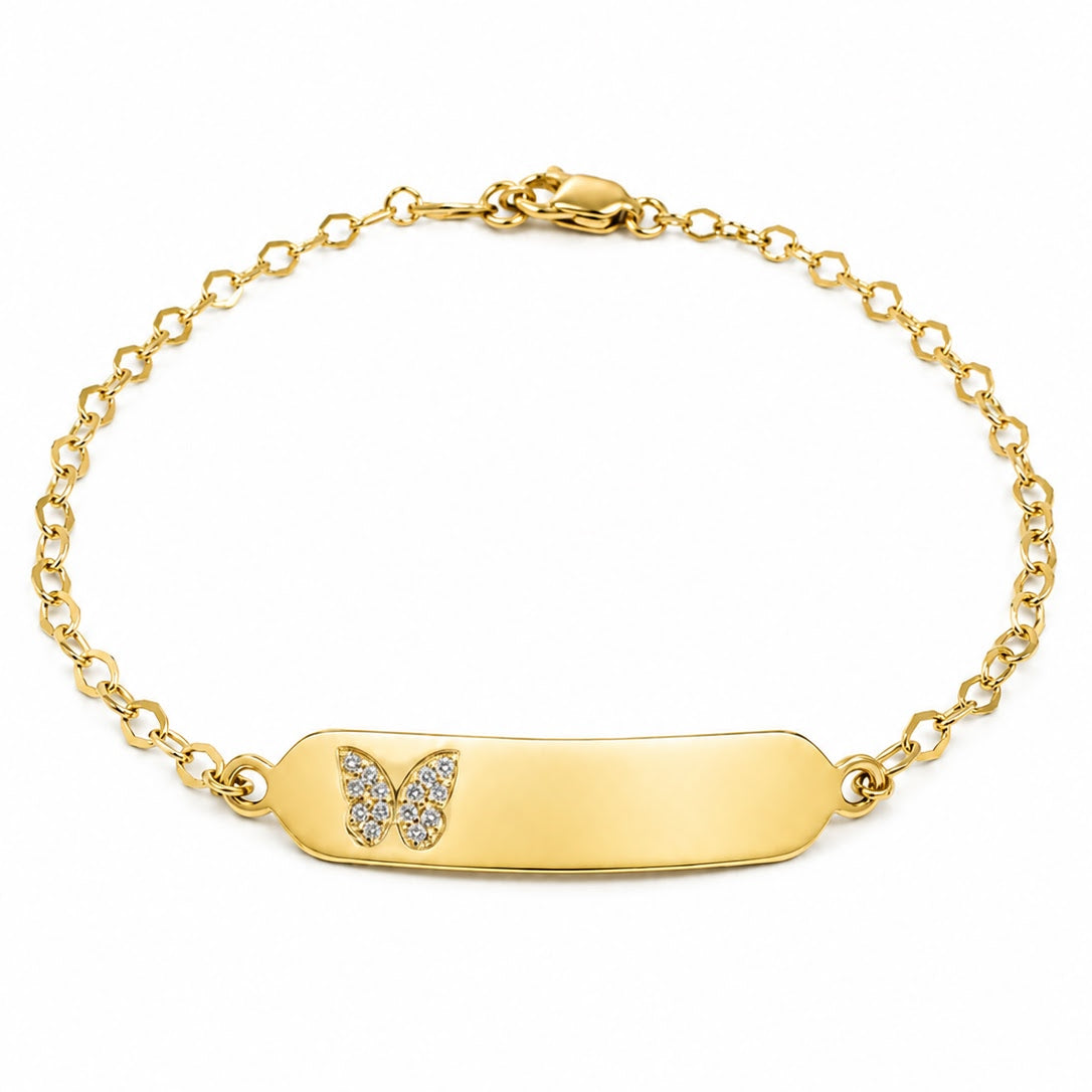 Baby ID Bracelet with Natural Diamond Butterfly