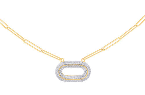 Oval Diamond Pave Paper Clip Necklace