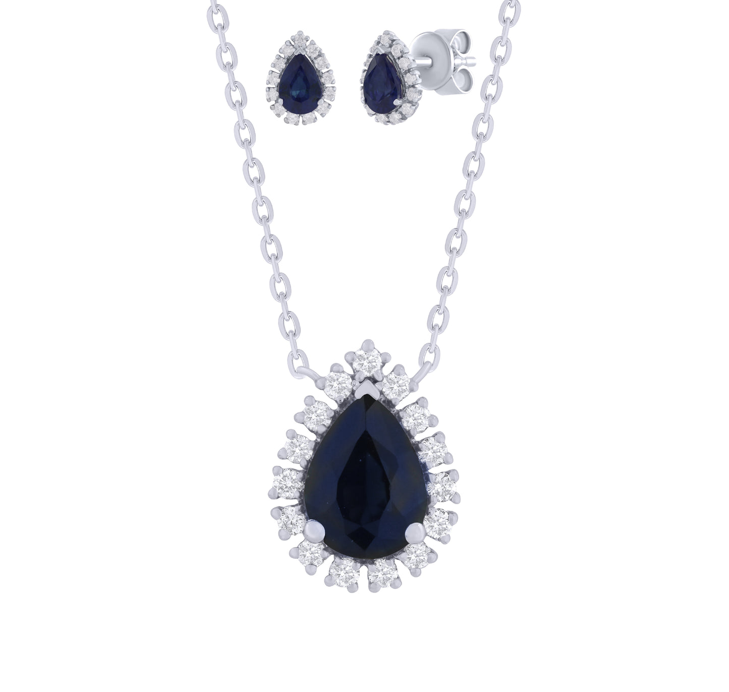 14K Gold Diamond Flower with Blue Sapphire Gift Set