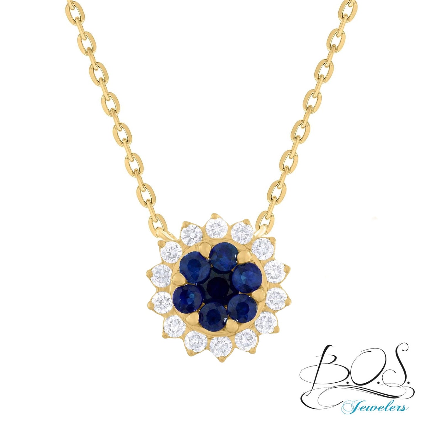 14K Cluster Color Stone and Diamond Necklace